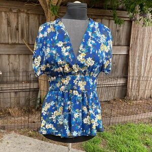 Beautiful Floral Tie Back Blouse by Anne Klein